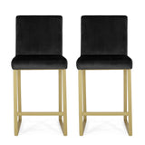 Christopher Knight Home® - Noble House - Toucanet Modern Velvet Barstools, Black and Brass - Set of 2