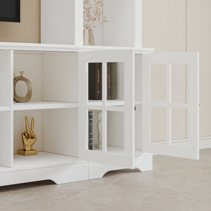 English Elm Wall Entertainment Center with Barn Door Accents Open Shelving Farmhouse Living Room W1820S00015