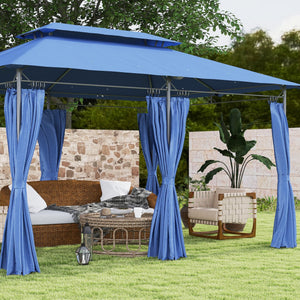 English Elm Outsunny Double Roof Patio Gazebo with Curtains Powder Coated Metal Frame Seats 12 W2225P485583