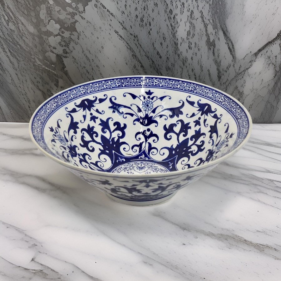 English Elm Cherry Cobalt Floral Ceramic Bowl Glossy Vintage Motif Centerpiece for Home Decor B056P416856