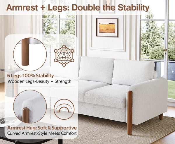 English Elm Christopher Knight Home® - 83.86" 3-Seater Sofa in Teddy Velvet with Curved Armrests & Solid Wood Legs, Plush Durable Comfort Cream White N765P331021W