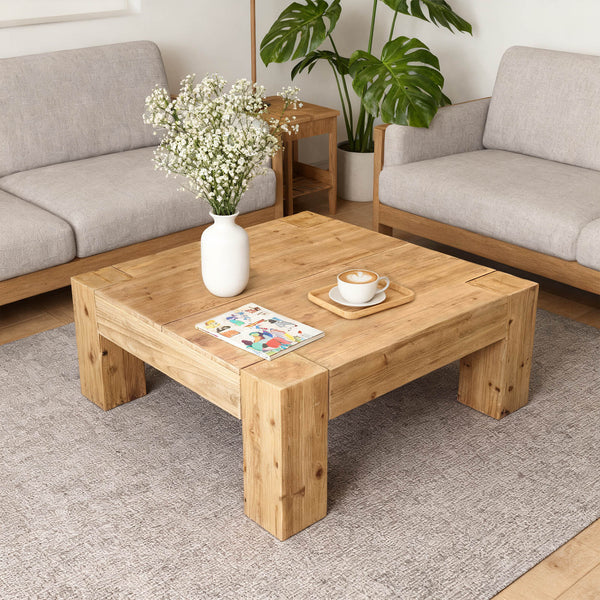 English Elm Coffee Table Solid Wood Square Low Profile Wabi-sabi Living Room Natural Grain W3306P404635