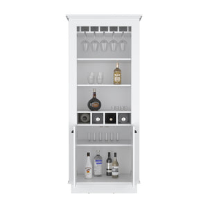 English Elm Lafayette Elegant Bar Cabinet with 4-Bottle Wine Rack, 10-Glass Holder and Spacious Dual-Door Storage White 33 L x 27 W x 5 H B070S00329