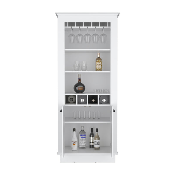 English Elm Lafayette Elegant Bar Cabinet with 4-Bottle Wine Rack, 10-Glass Holder and Spacious Dual-Door Storage White 33 L x 27 W x 5 H B070S00329