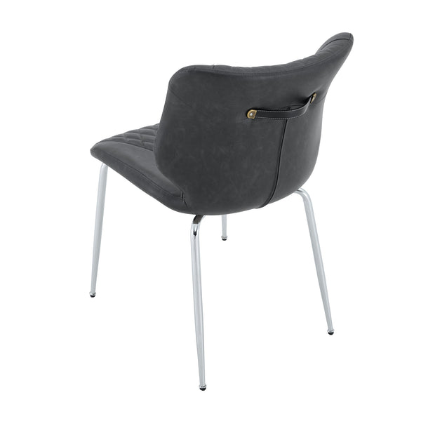 English Elm Dark Oil Waxed Faux Leather Dining Chair Set with Diamond Tufted High Back Metal Legs Dark Gray W3493P444883