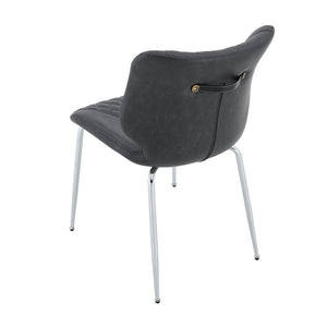 English Elm Dark Oil Waxed Faux Leather Dining Chair Set with Diamond Tufted High Back Metal Legs Dark Gray W3493P444894