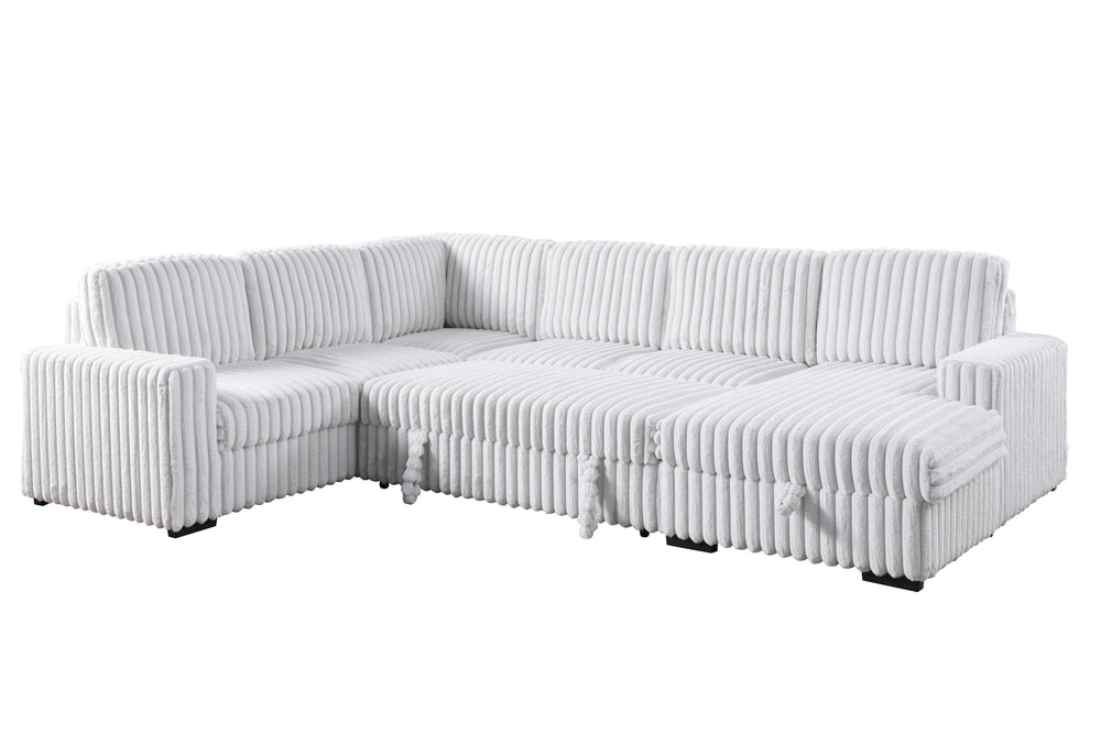 English Elm 102 Inch Linen Modular Sectional Sofa with Hidden Storage and Cloud Cushion Comfort Grayish,White W1099S00176