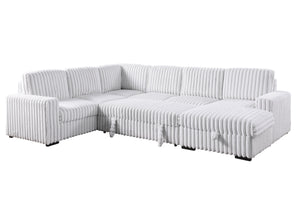 English Elm 102 Inch Linen Modular Sectional Sofa with Hidden Storage and Cloud Cushion Comfort Grayish,White W1099S00176