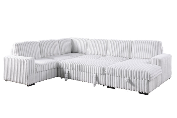 English Elm 102 Inch Linen Modular Sectional Sofa with Hidden Storage and Cloud Cushion Comfort Grayish,White W1099S00176