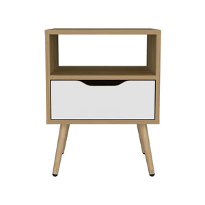 English Elm Kechi Nightstand with Drawer & Open Shelf White Macadamia – Engineered Wood, Modern Durable Storage B092P286111