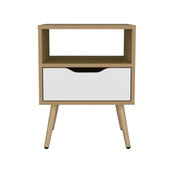 English Elm Kechi Nightstand with Drawer & Open Shelf White Macadamia – Engineered Wood, Modern Durable Storage B092P286111