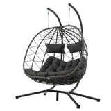 English Elm 2 Persons Egg Chair With Stand Indoor Outdoor Swing Chair Patio Wicker Hanging Egg Chair Hanging Basket Chair With Stand For Bedroom Living Room Balcony