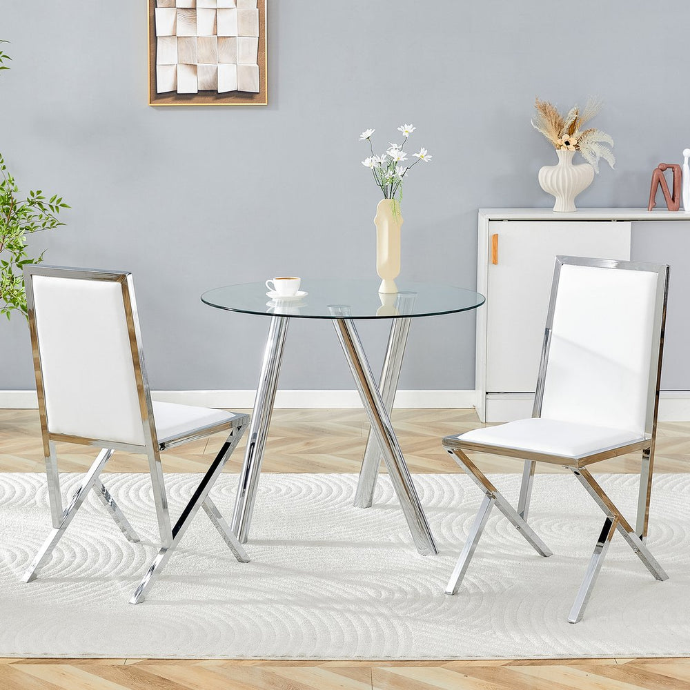 English Elm 2-pack Black Pu Leather Dining Chairs with Angled Silver Metal Legs Modern Set W1151P301840