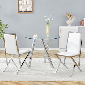 English Elm 2-pack Black Pu Leather Dining Chairs with Angled Silver Metal Legs Modern Set W1151P301840
