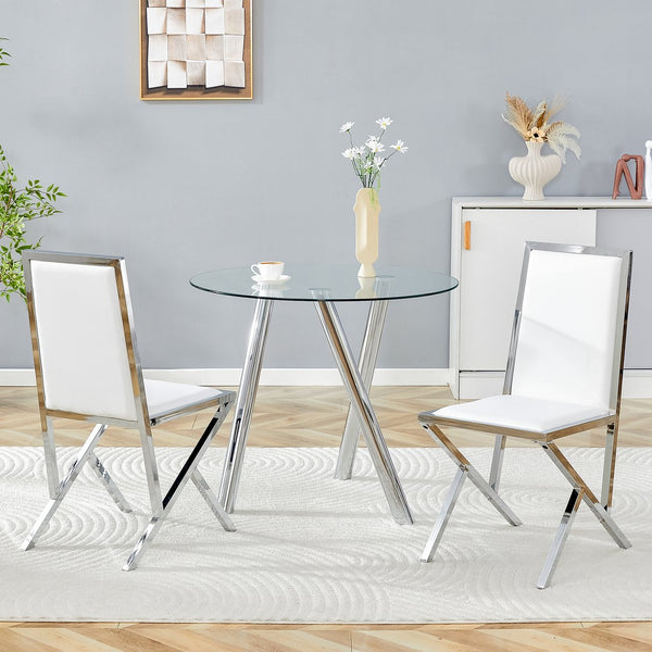 English Elm 2-pack Black Pu Leather Dining Chairs with Angled Silver Metal Legs Modern Set W1151P301840