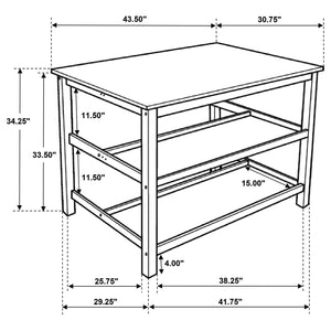 English Elm Cowichan Farmhouse Kitchen Island with Butcher Block Top Open Shelves and Pot Rack B062S01487