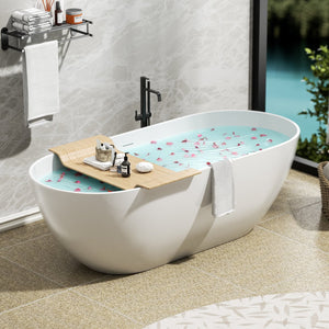 English Elm 69" Stone Resin Freestanding Soaking Tub Ergonomic Lumbar Arch Matte White Cupc W1920P385615