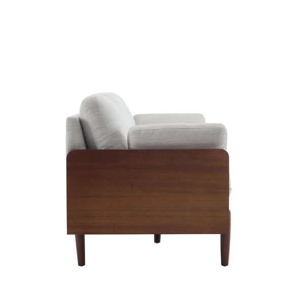 English Elm Mid-century Modern Compact Sofa with Plush Cushions and Rounded Wood Legs for Living Rooms Beige N771P205110M