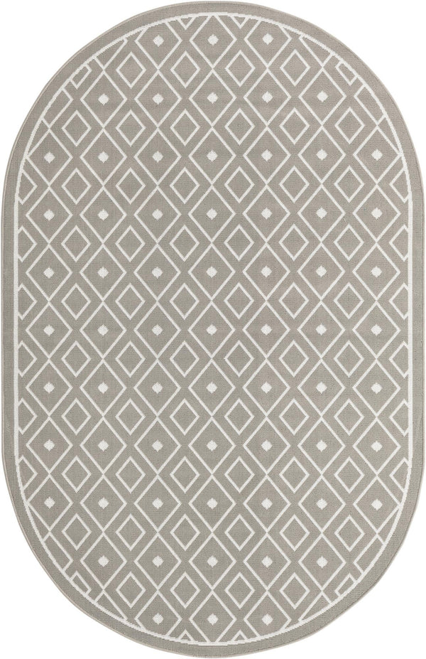 Unique Loom Outdoor Trellis Kafes Machine Made Geometric Rug Gray, Ivory 5' 3" x 8' 0"