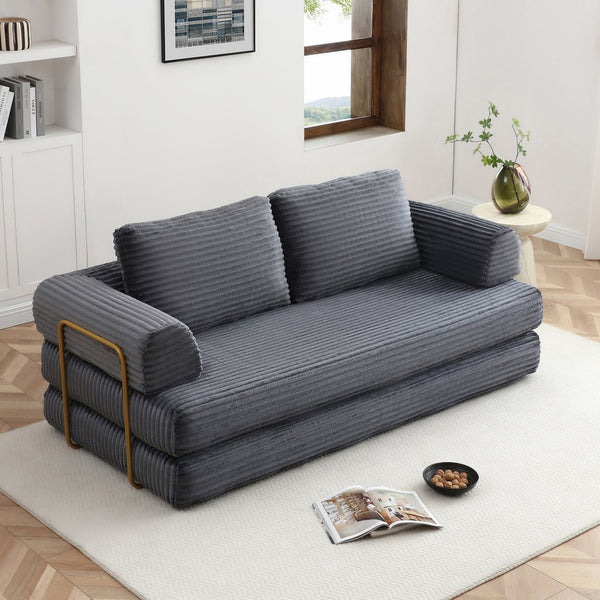 English Elm Convertible Floor Sofa Futon with Corduroy Upholstery for Living Room Lounging and Sleeping Grey W1117P434691