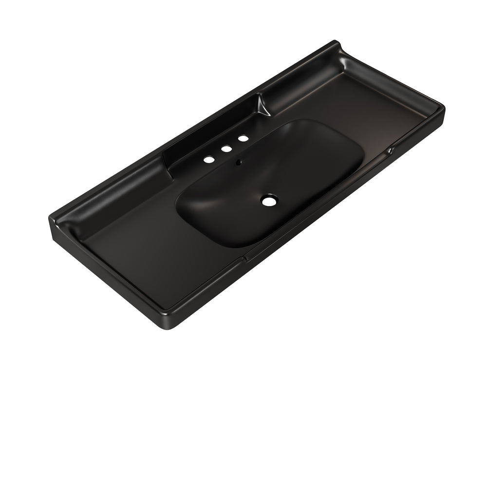 English Elm Vici 48 Inch Matte Black Ceramic Bathroom Basin with Triple Faucet Holes Retro Style W2615P406551