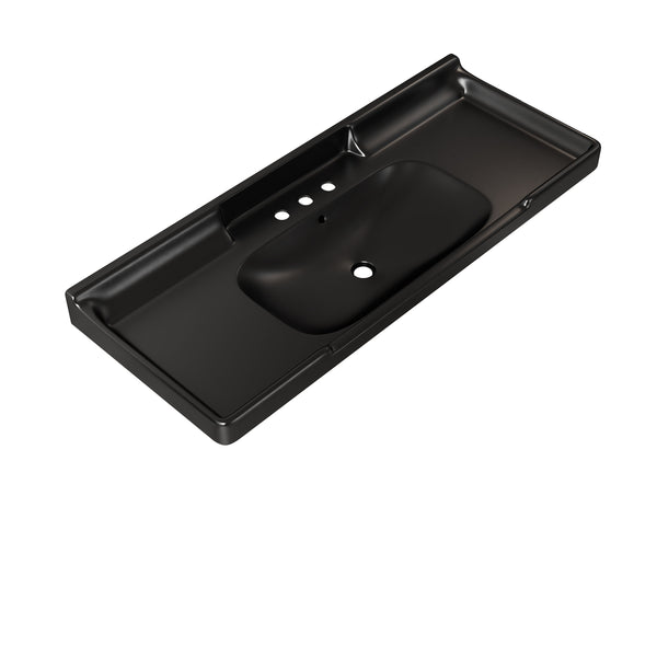 English Elm Vici 48 Inch Matte Black Ceramic Bathroom Basin with Triple Faucet Holes Retro Style W2615P406551