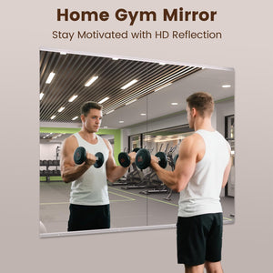 English Elm 48x24 Tempered Glass 2-Pack Gym Mirror Set Wall-Mounted Framed Silver — Shatterproof HD Reflection T3757P347055