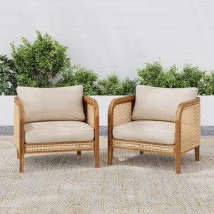 English Elm Christopher Knight Home® - Kirkby Stylish Outdoor Cushioned Arm Chair Set Of 2 – Durable Acacia Wood & Weather-Resistant Wicker N775P265894T-S2