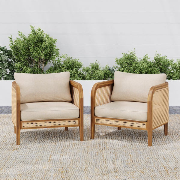 English Elm Christopher Knight Home® - Kirkby Stylish Outdoor Cushioned Arm Chair Set Of 2 – Durable Acacia Wood & Weather-Resistant Wicker N775P265894T-S2