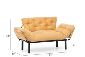English Elm Nitta Modern Adjustable Arm Love Seat — Convertible Two-Seater Sofa Bed with Plush Upholstery, Metal Frame Mustard B029P330053