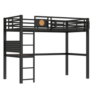 English Elm Twin Xl Solid Pine Loft Bed with Built-in Led Lighting and Storage Shelves W1580S00374