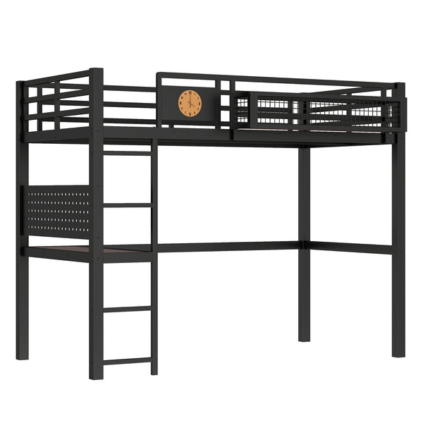English Elm Twin Xl Solid Pine Loft Bed with Built-in Led Lighting and Storage Shelves W1580S00374
