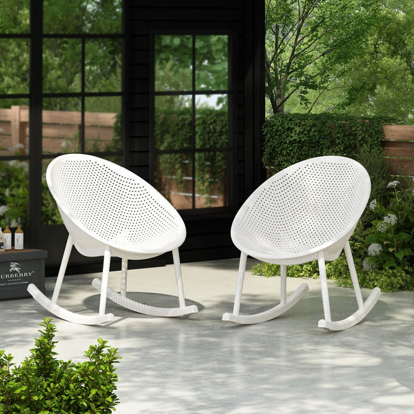 English Elm Christopher Knight Home® - Gable Weather-Resistant Rocking Chair Set of 2 — Durable Polypropylene Resin, Easy-Maintenance Outdoor Seating White N775P176710W