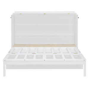 English Elm Queen Murphy Wall Bed Solid Pine Cabinet with Drawer Modern Space Saving Design White N708P243886K