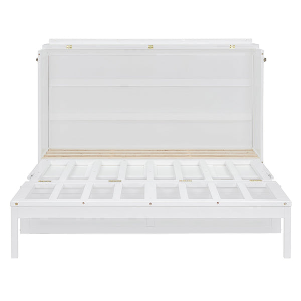 English Elm Queen Murphy Wall Bed Solid Pine Cabinet with Drawer Modern Space Saving Design White N708P243886K