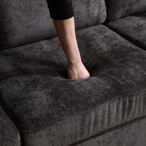 English Elm Modern Chenille L-shaped Sectional with Usb Charging Ottoman Storage Living Room Couch Black W2120S00014