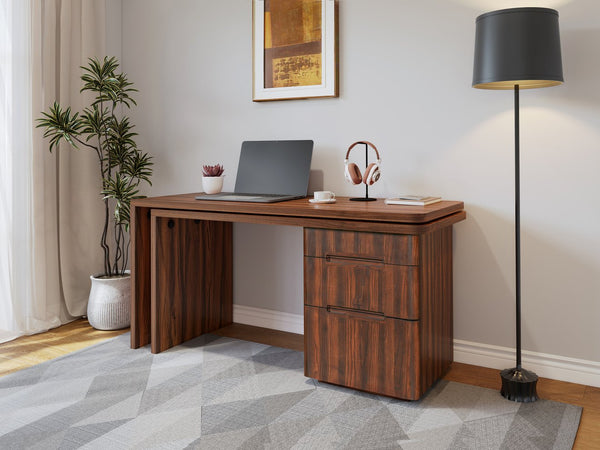 English Elm 90" Rotating L-shape Executive Desk Natural Melamine Mdf Surface Three Drawers Home Office Walnut N751S383638W