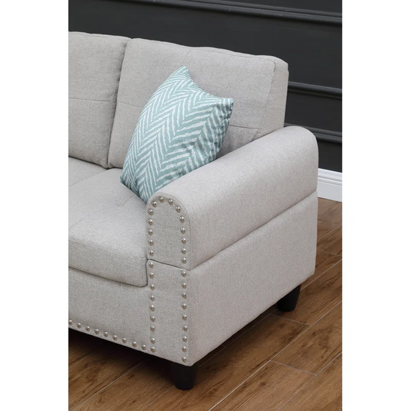 English Elm Black Faux Leather L Shaped Sectional with Cup Holders Nailhead Trim Storage Beige B2730S00031