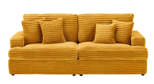 English Elm 79.3 Corduroy Sofa 3-Seater with 4 Toss Pillows, Pink Upholstery, Solid Wood Frame, Plush Support Orange W1658S00073