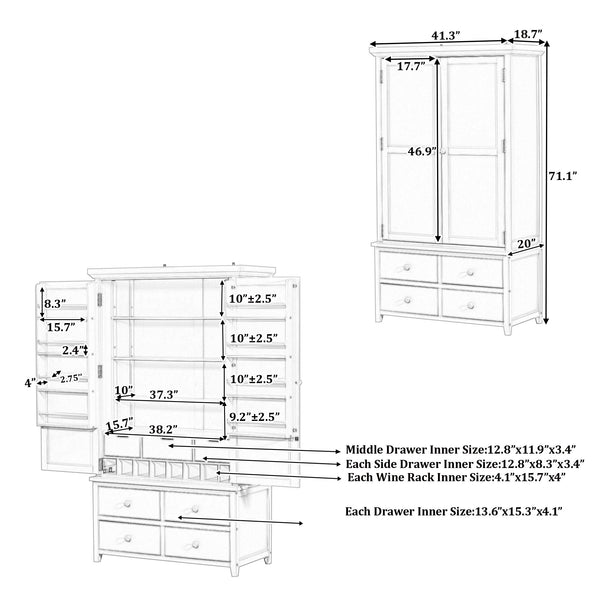 English Elm Topmax Freestanding Pine Wood Kitchen Pantry Cabinet with Wine Rack Blue SP000070AAC