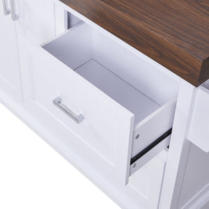English Elm K&k Rolling Kitchen Island with Walnut Grain Countertop Drawers and Spice Rack White N707S000025W