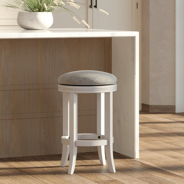 English Elm 26in. Backless Swivel Counterstool Solid Wood Farmhouse Seat Distressed Finish Kitchen White B2751P436426