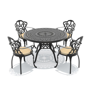 English Elm 5-piece Cast Aluminum Outdoor Dining Set with Ornate Relief Patterned Chairs and Table W1710S00564