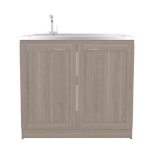 English Elm Haivana Utility Sink Cabinet 36" H x 39.4" W White Oak Finish with Double Doors, Shelf & Scratch-Resistant Surface B128S00057