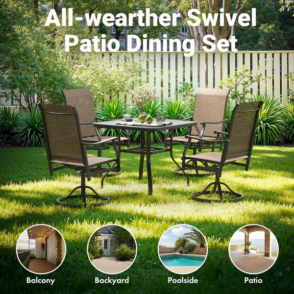 English Elm Outdoor Swivel Patio Dining Chairs Textilene Woven Set for Backyard Entertaining T3623P433697