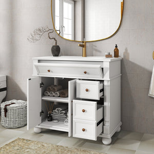 English Elm 35.6" Freestanding Bathroom Vanity with Roman Column Base and Ceramic Integrated Sink W1801S00009