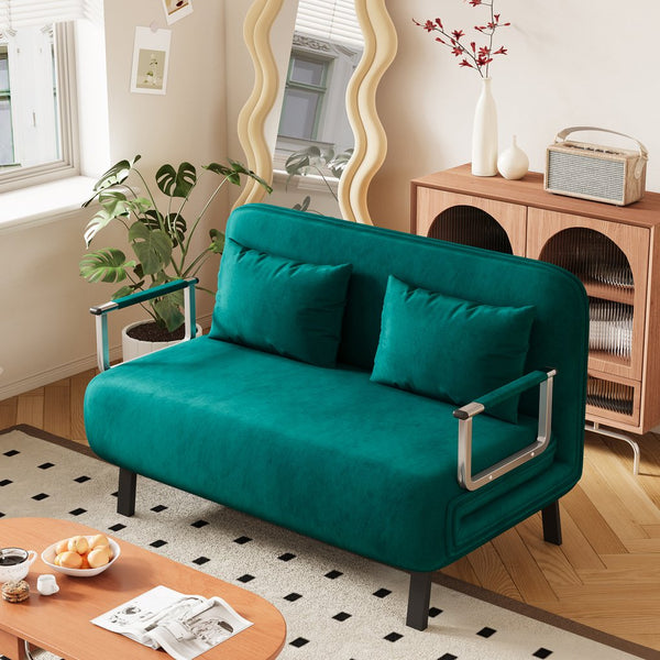English Elm 39″ Convertible Chair Bed with Adjustable Backrest & Pillow, Steel-Frame Sleeper Chair for Small Spaces Comfortable Multifunctional Lounge Sofa Antique Green W1767P192816