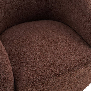 English Elm Wooden Bentwood Base Bouclé Barrel Swivel Chair for Living Room Reading Nook N776P359106D