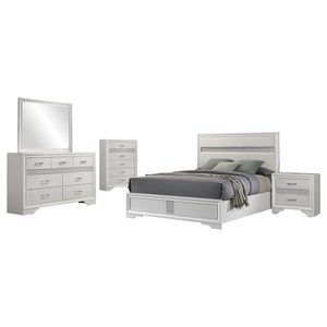 English Elm Annie Glam White Full Storage Bedroom Set with Crystal Pulls and Glitter Accents White B062S01603