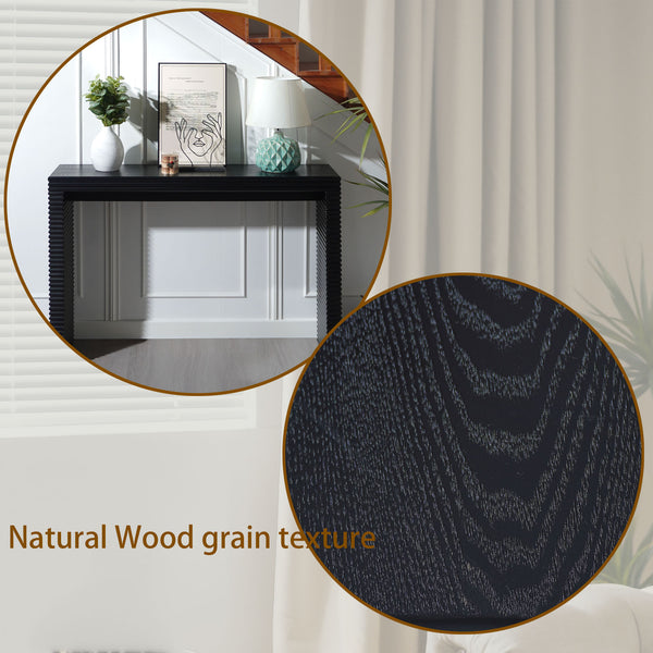 English Elm Modern Black Console Table With Ribbed Front Design - Sleek Entryway, Hallway, Or Living Room Accent W2729P199006